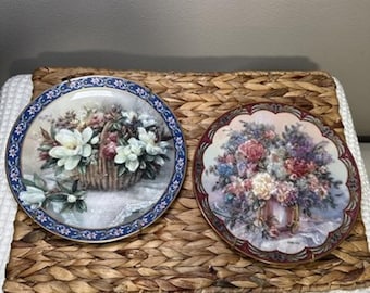 Lena Liu W.S. George Floral Collector Plates Set of 2 1993 22K Gold Vintage