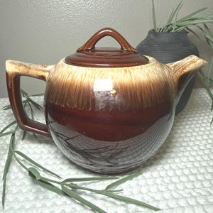 Vintage McCoy Drip Glaze Teapot Rustic Stoneware Brown Cream MCM Farmhouse Decor