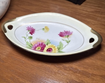 Antique Royal Munich Hand Painted Porcelain Celery Dish Signed Floral Gold