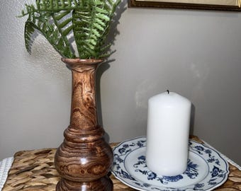 Vintage Hand Turned Wood Vase AKS 54 MCM Organic Modern Bud Vase Rustic 8.5"