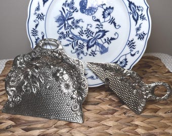 Vintage Crumb Catcher Set TK Japan Silver Tone Floral Butler Tray MCM Decor