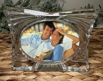 Mikasa Japan Essence Oval Wave Crystal Glass Photo Frame for 4.5"X 3" Vintage