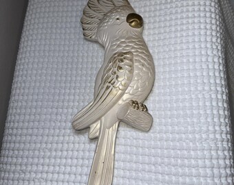 Vintage 1973 Miller Studio Cockatoo Wall Plaque Chalkware Bird 14" Retro Tropical Decor