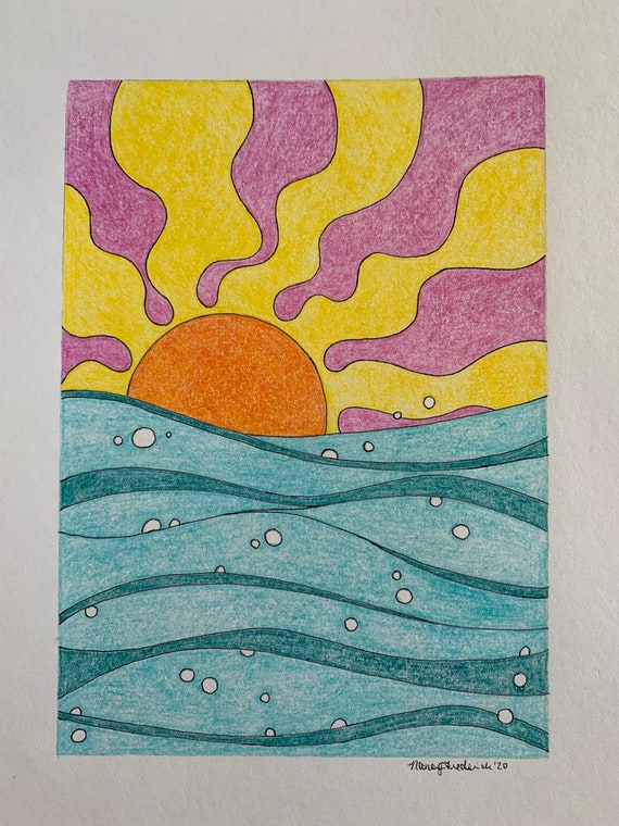 pix Ocean Sunset Drawing Pencil etsy