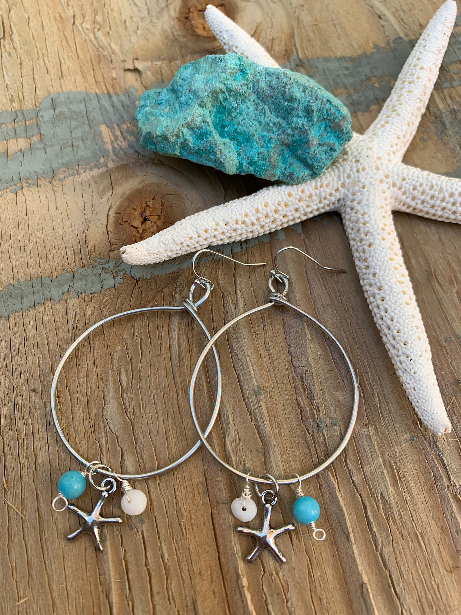 Beach Charm Hoop Earrings Etsy