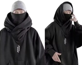 Japanese Ninja Oversized Hoodies Hip Hop Fleece Pocket Streetwear Y2K Hoodie