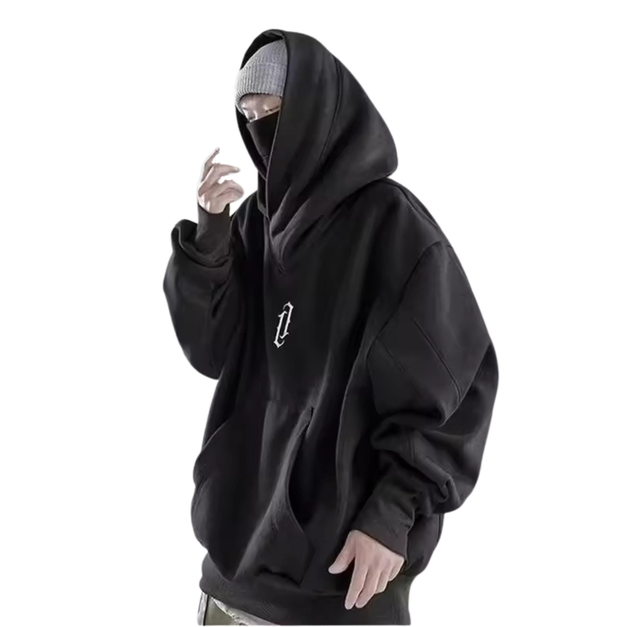Theory V-neck hoodie Y2K archive スキッパー 黒 Oversized Japanese Streetwear Hoodie | Y2K Fleece Pullover With