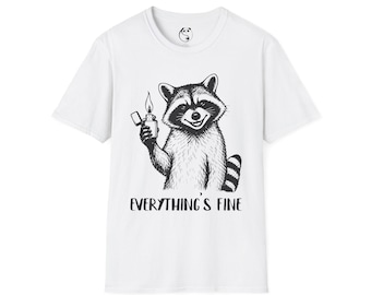 Camiseta con mapache sonriente y encendedor / Camiseta "Todo está bien"
