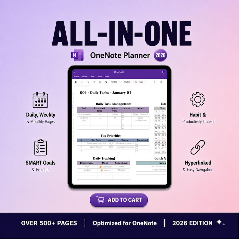 Onenote Template 2026 Digital Planner All in One Productivity System ...