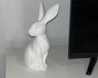 Modern vit påskharestaty - Minimalistisk keramisk kaninfigur - Vårinredning och påskkorgsfyllning