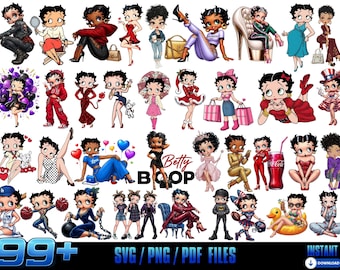 Paquete de archivos PNG y SVG de Betty Boop / Chica de dibujos animados con melanina, archivos para Cricut (descarga instantánea)