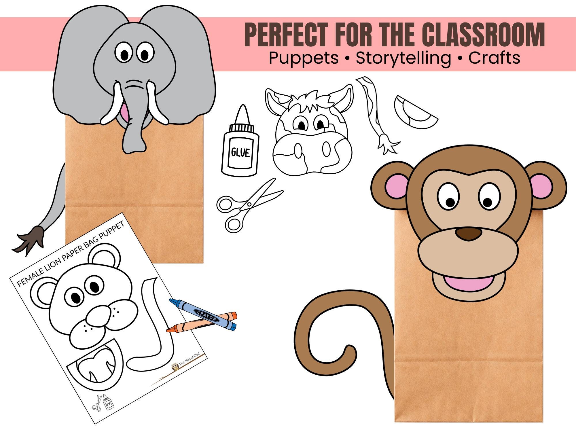 Animal Paper Bag Puppets | Printable Craft and Clip Art (growing Bundle ...