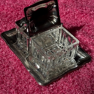 Raro tarro doble de mostaza/mermelada antiguo de plata y cristal, Suiza, St. Gallen, época victoriana.