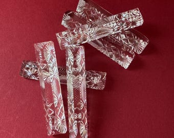 Set van 6 vintage geperste kristallen messenleggers | Franse tafelsetting, originele doos