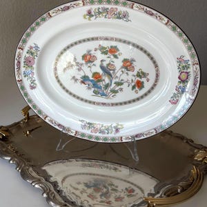 Bandeja ovalada Wedgwood Kutani Crane vintage, porcelana fina, plato de servir de estilo chinoiserie inglés.