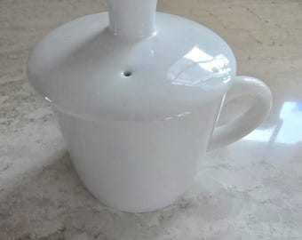 Vintage White Ceramic Sugar Bowl with Lid | Minimalist Porcelain Kitchen Canister | Small Creamer Bowl