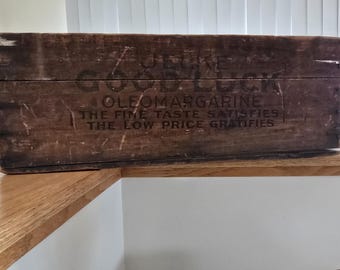 Antieke Jelke Good Luck Oleomargarine houten reclamekrat primitief boerderijdecor