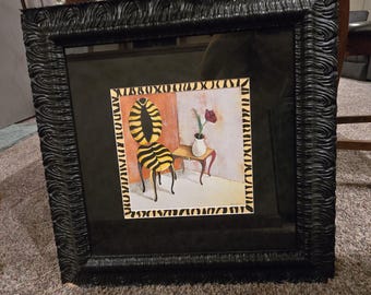 Vintage Signed Interior Art Print | Black Wood Frame, 29x29