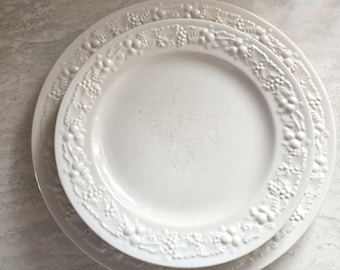 Vintage Embossed Grape Plates | Set of 4 Farmhouse Tableware