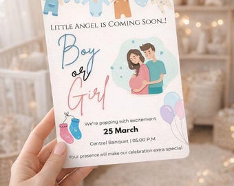 Invito per rivelazione del sesso del bambino/Baby Shower, Canva modificabile (download digitale)