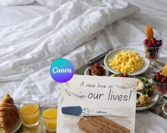 Scheda di annuncio di gravidanza modificabile, rivelazione del bambino, futura mamma (modello digitale da scaricare)