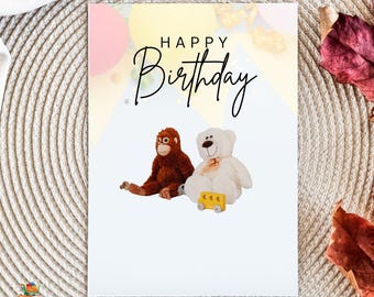 Biglietto di auguri stampabile per compleanno a forma di orsacchiotto, biglietto di auguri per bambini (5 x 7 pollici)