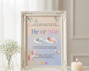 Invito per rivelare il sesso del bambino, invito per baby shower (biglietto stampabile)