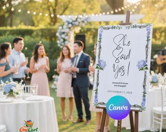 Modello di annuncio di fidanzamento floreale, biglietto "Ha detto sì", stampabile su Canva (download digitale)