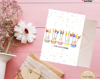 Biglietto di auguri per bambini, tema cupcake, pieghevole (5x7 pollici) (download digitale)