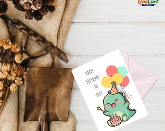 Biglietto di auguri con dinosauri, biglietto di auguri per bambini, buon compleanno (download digitale)