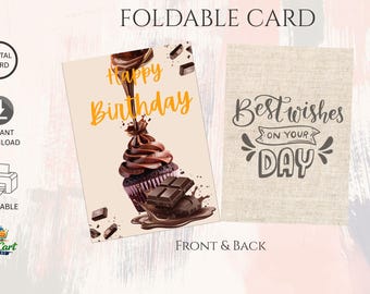 Biglietto d'auguri pieghevole al cioccolato, formato 5x7 stampabile (download immediato)