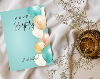 Biglietto di auguri di compleanno stampabile, disegno di palloncini, biglietto di auguri per bambini (download digitale)