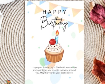 Biglietto di auguri di compleanno stampabile, design di cupcake di buon compleanno (5x7 pollici) (download digitale)