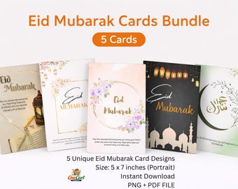 Pacchetto di biglietti di auguri per l'Eid Mubarak / Biglietti di auguri islamici 5x7 (download digitale)