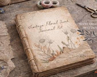 Kit per diario vintage floreale, effimere botaniche, carta per scrapbooking shabby chic (formato PDF US Letter)