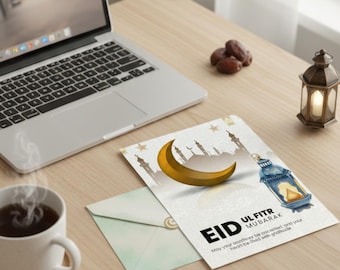 Biglietto di auguri Eid Ul Fitr Mubarak / Auguri islamici PNG, PDF (5 x 7 pollici)