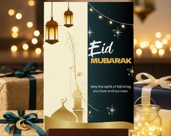 Biglietto di auguri per l'Eid Mubarak / Lanterna dorata per auguri islamici (download digitale 5x7)