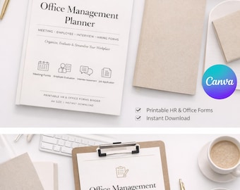 Pacchetto di moduli per le risorse umane stampabili / Domanda di lavoro, valutazione del colloquio, revisione dei dipendenti e pianificatore di riunioni