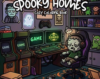 Libro para colorear de Halloween, casas acogedoras y espeluznantes para colorear, fantasmas embrujados para colorear, libro para colorear para adultos imprimible, hygge para colorear, otoño para colorear