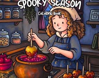Libro para colorear de Halloween, temporada espeluznante, fantasmas para colorear, acogedor Halloween, casa embrujada para colorear, relajante para adultos, otoño hygge para colorear