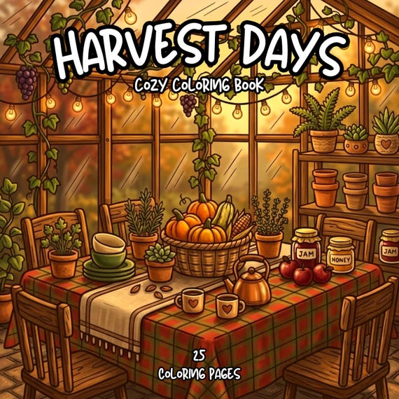 Thanksgiving coloring book cozy autumn harvest coloring autumn hygge coloring pages relaxing fall coloring adult coloring printable