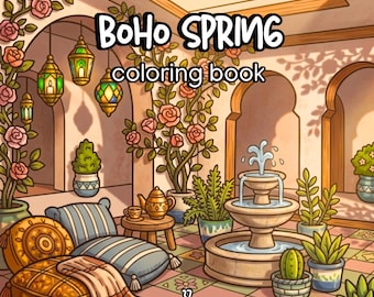 Boho coloring book spring coloring cozy adult coloring page printable hygge cozy coloring interior aesthetic coloring pdf digital coloring