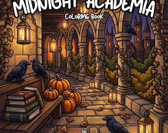 Dark Academia coloring book, halloween coloring, cozy gothic coloring, teen coloring, detailed coloring, academia fall aesthetic coloring