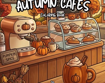 Cozy autumn cafes coloring fall cafe coloring cozy coffee shop coloring Kawaii caf hygge coloring pages relaxing adult coloring book