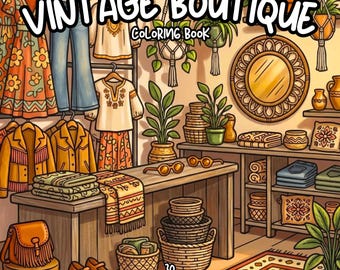 Vintage clothing store coloring book fashion coloring boutique coloring book retro coloring relaxing detailed coloring adult coloring