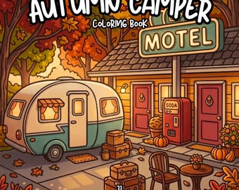 Autumn camper coloring book vintage camper van coloring fall coloring cozy road trip coloring pages adult relaxing detailed coloring book