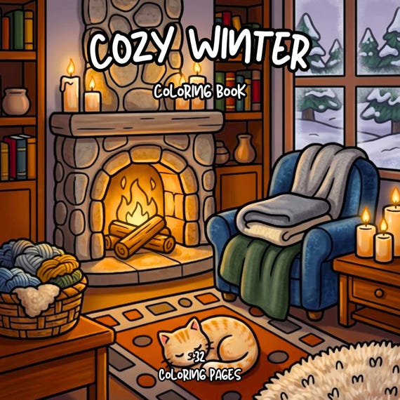 Cozy Winter coloring book hygge holiday coloring adult coloring printable festive home coloring relaxing coloring digital download pdf