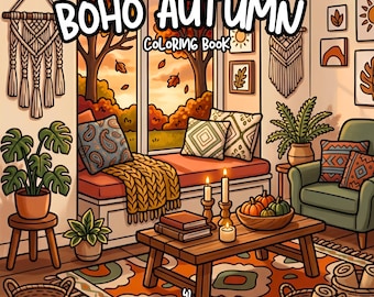 Boho autumn coloring book fall coloring adult coloring printable cozy autumn coloring boho coloring pages relaxing detailed coloring book
