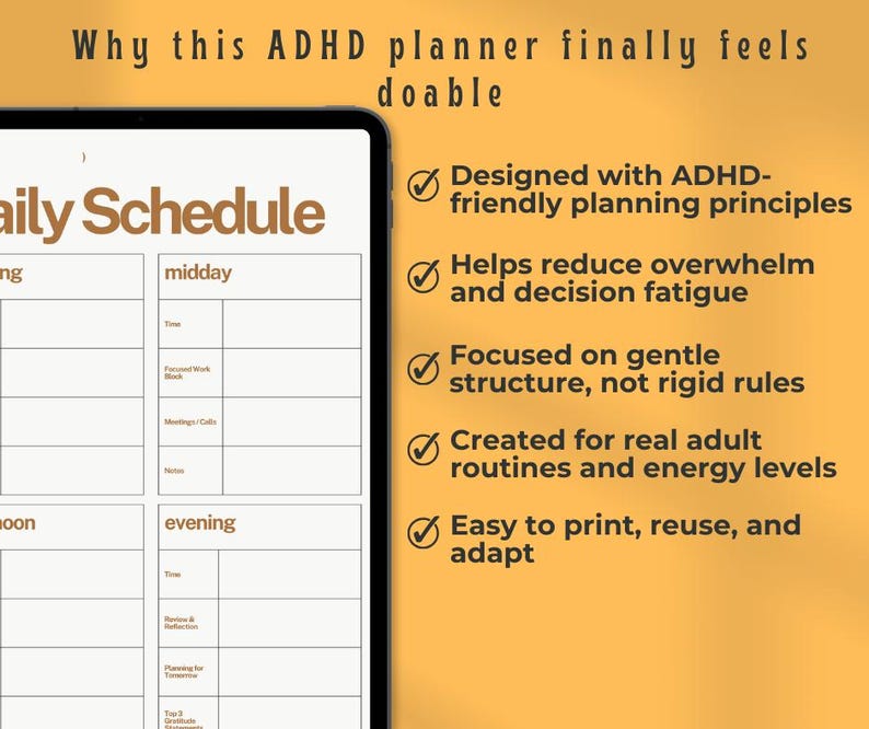 2026 ADHD Printable Planner – Sunset Theme Adult Daily Journal, Self ...