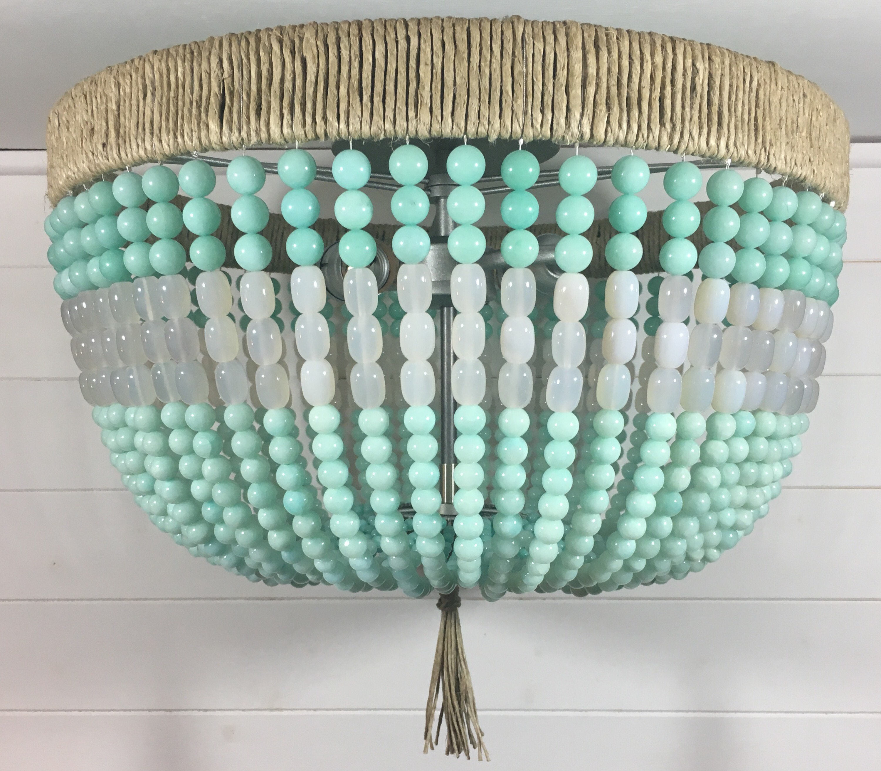 Mint & White Beaded Flush Mount Light Made to Order Etsy